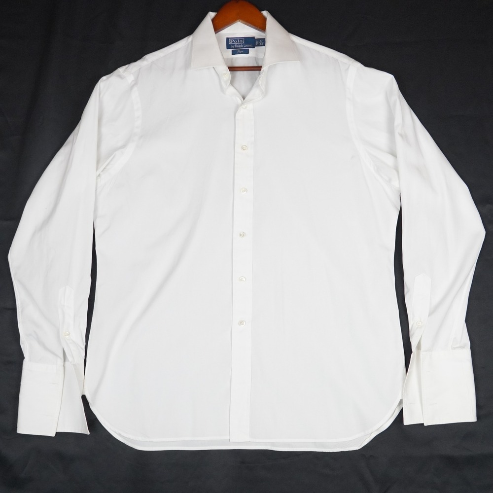 Polo Ralph Lauren Dress Shirt Mens 17 43 White Regent French Cuff Cotton Formal